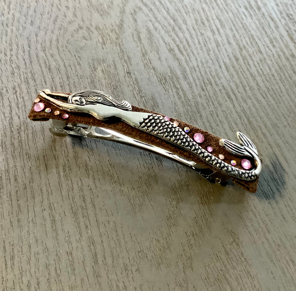 Mermaid Jeweled Leather Hair Clip