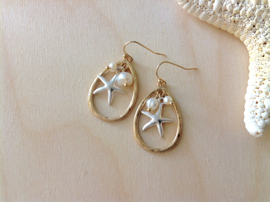 Starfish Drop Hoop Earrings