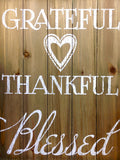 Grateful Thankful Blessed Wood Sign
