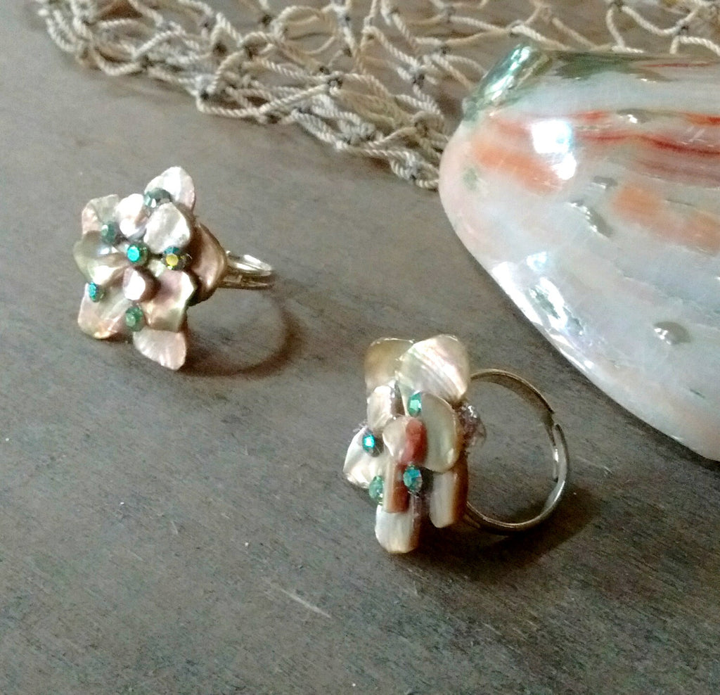 Red Abalone Floral Ring