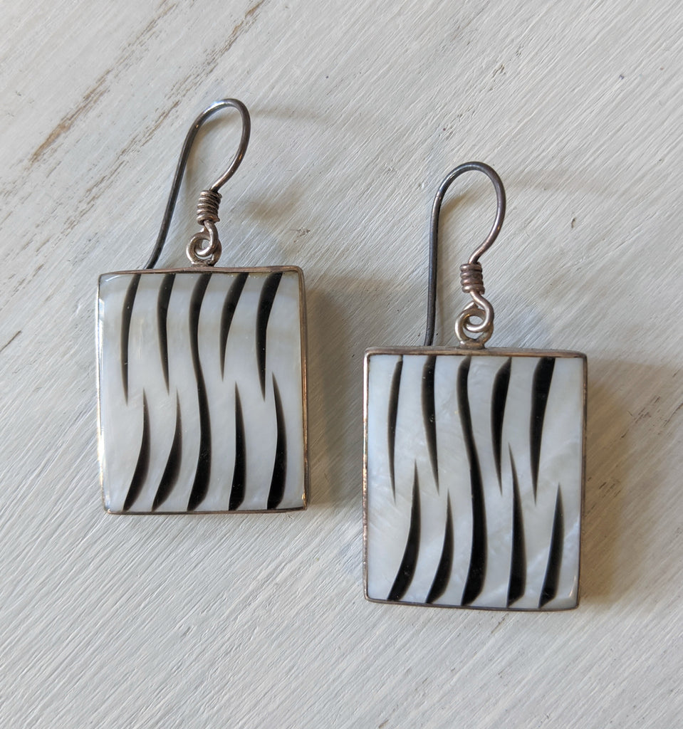 MOP Zebra Square Earrings