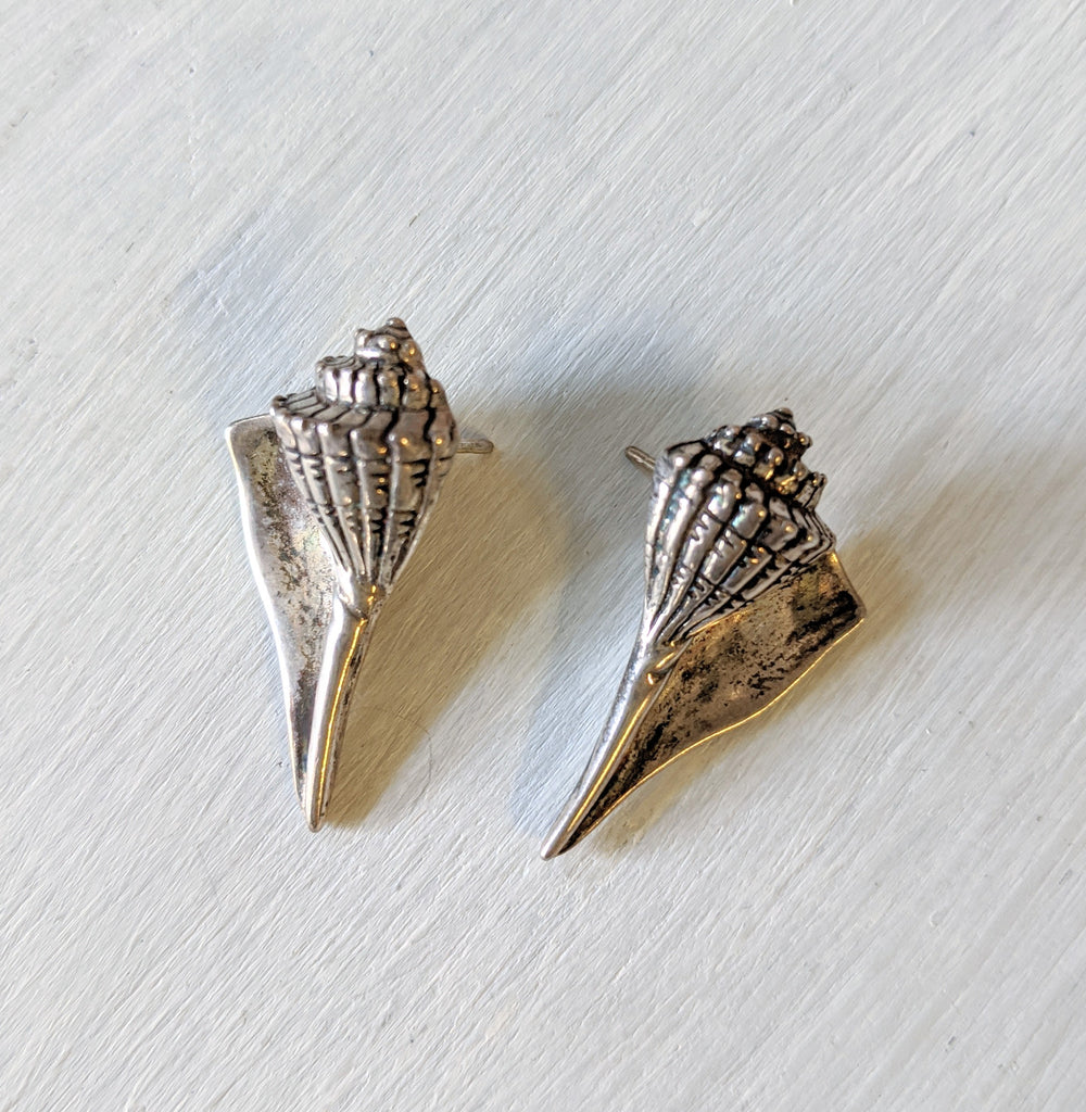 Silver Conch Stud Earrings