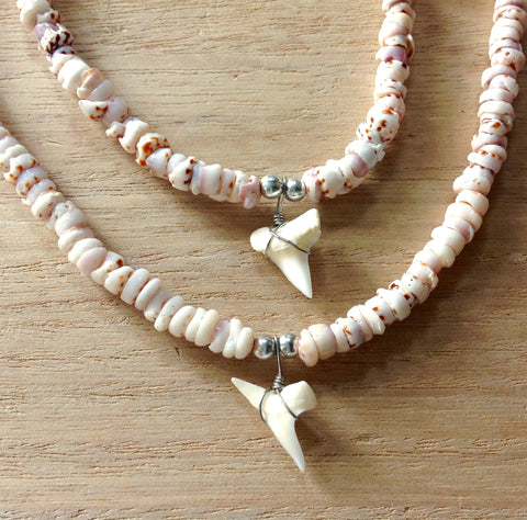 Natural Puka Shell Shark Tooth Necklace