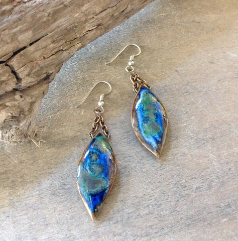 Artisan Ceramic Blue Leaf Earrings