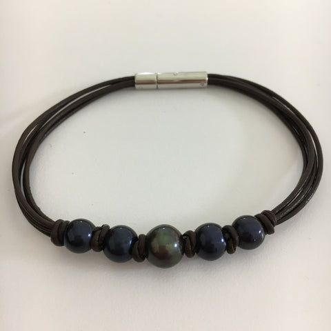 Dark Pearl Leather Bracelet