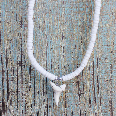 White Shell Shark Tooth Necklace