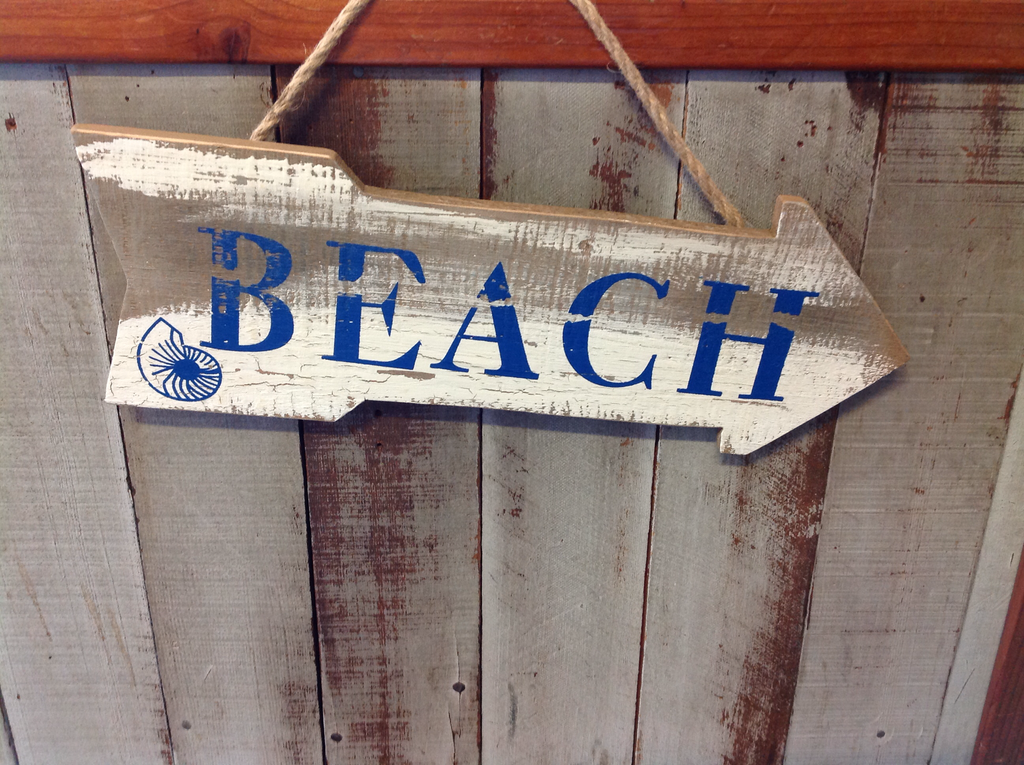Beach Nautilus Arrow Wood Sign