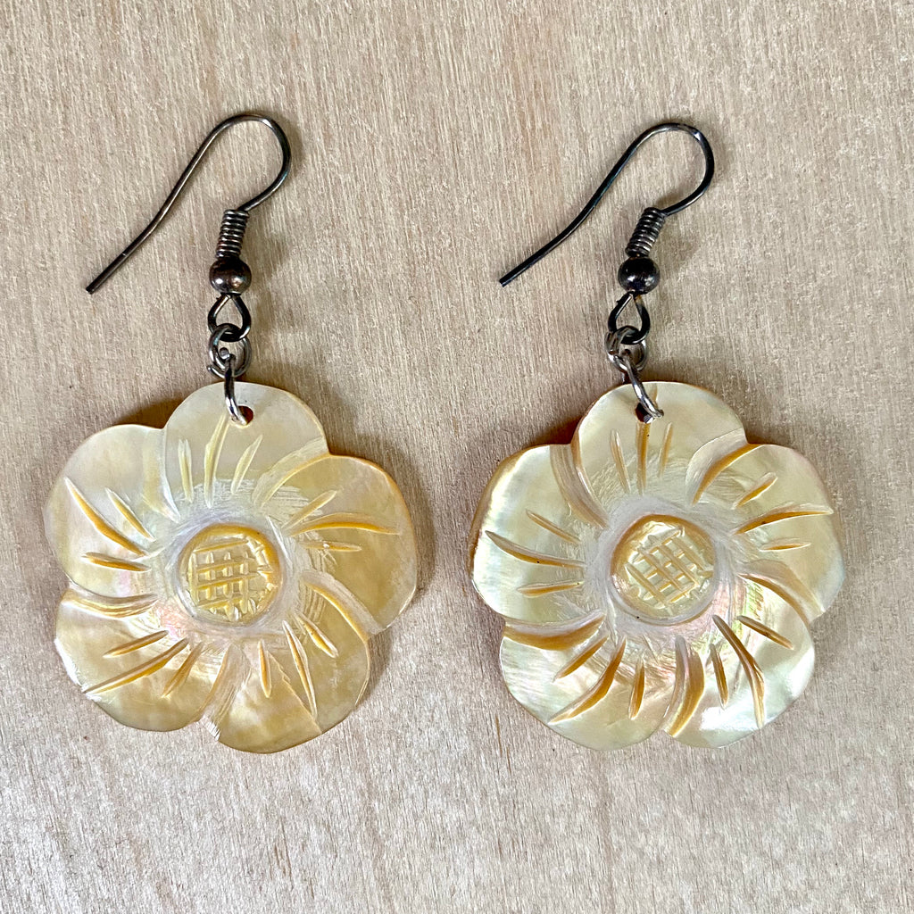 Yellow Shell Flower Earrings