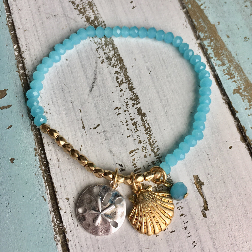 Shell & Sand Dollar Crystal Charm Bracelet