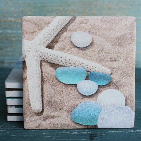 White Starfish Seaglass Coaster