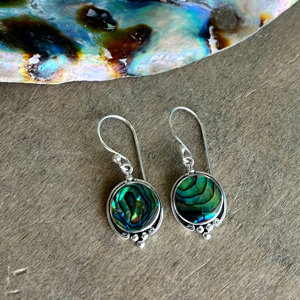 Dainty Circle Abalone Earrings