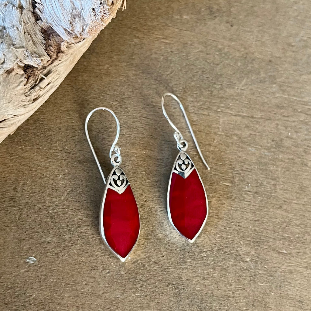 Red Coral Dragonfly Wing Earrings