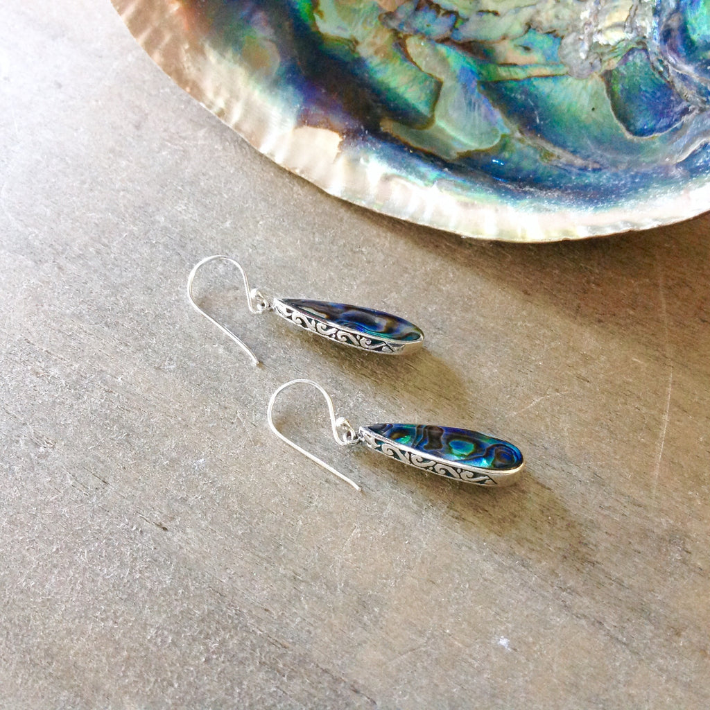 Abalone Filigree Edge Rain Drop Earrings