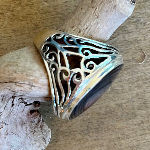 Abalone Filigree Swirl Ring