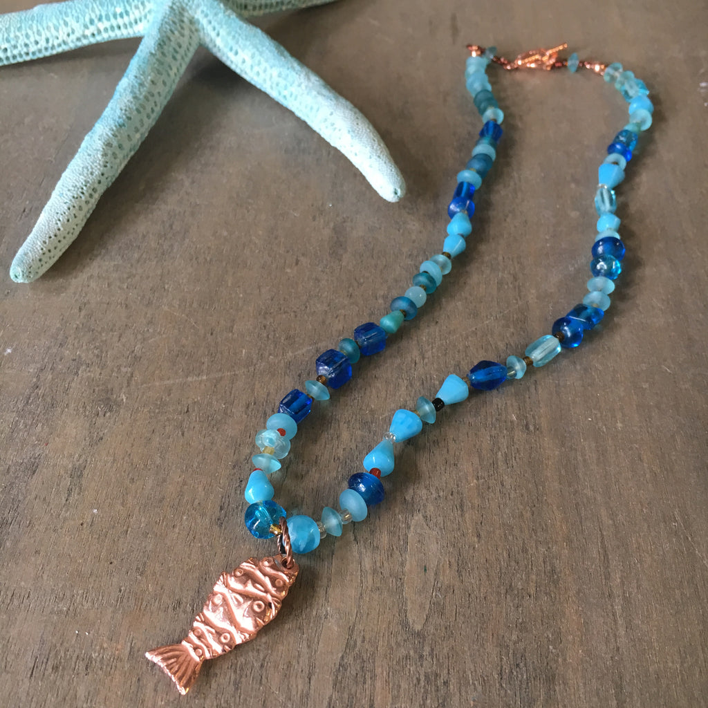 Copper Fish Blue Necklace