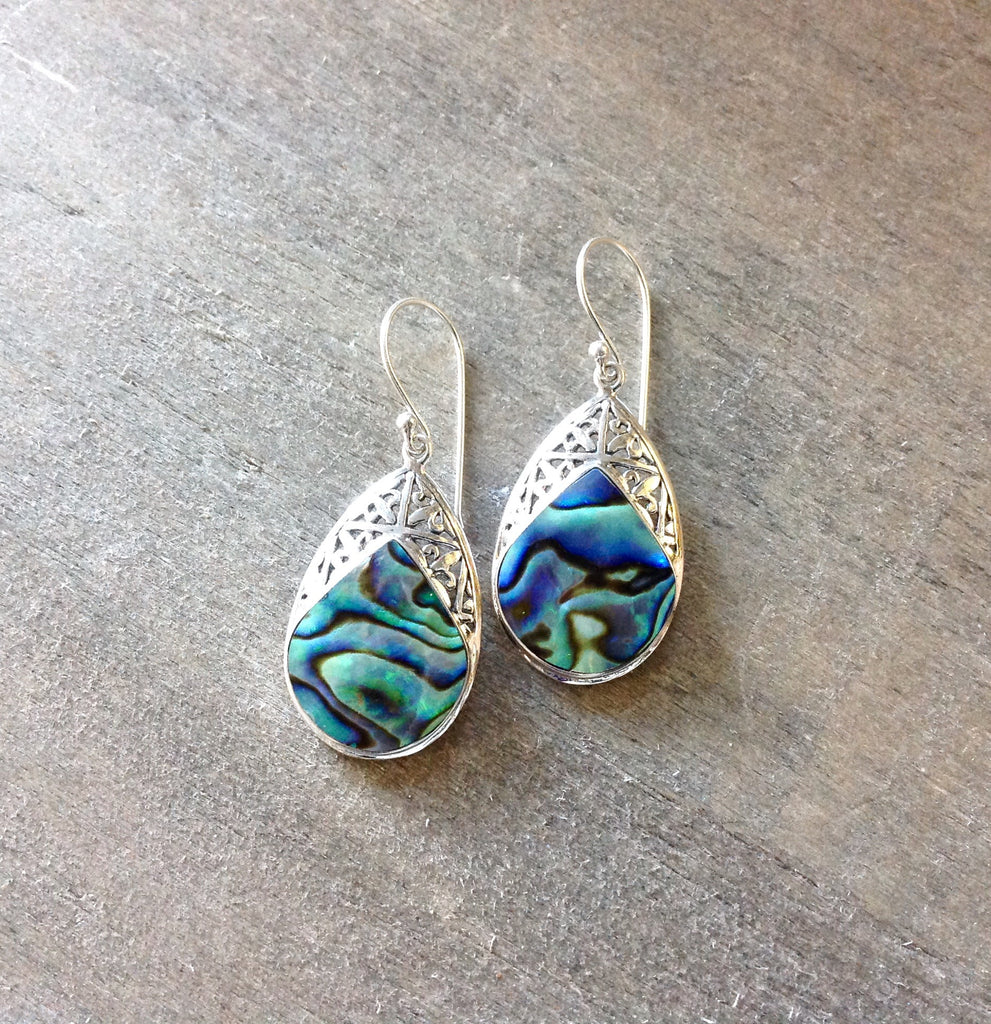 Abalone Drop Filigree Earrings
