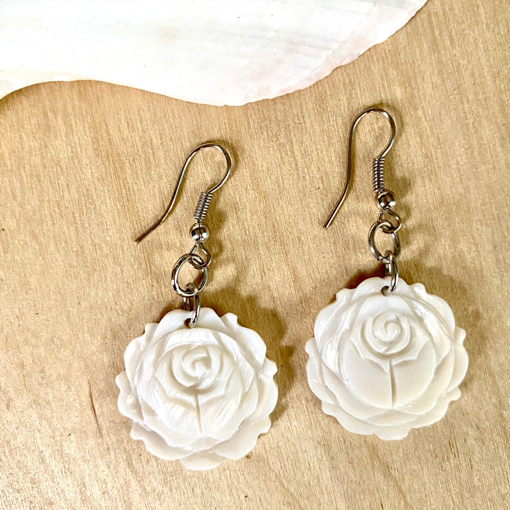 White Shell Flower Earrings