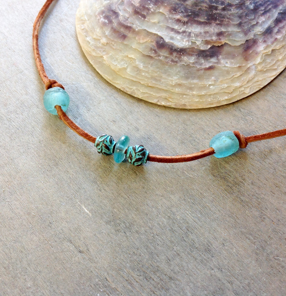 Tres Seaglass & Leather Bracelet