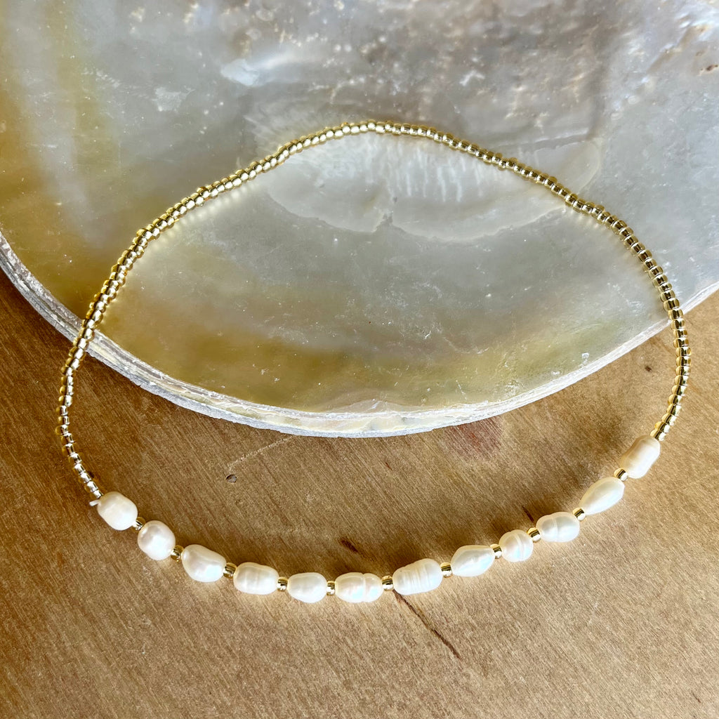 Seed Bead Pearl Stretch Anklet