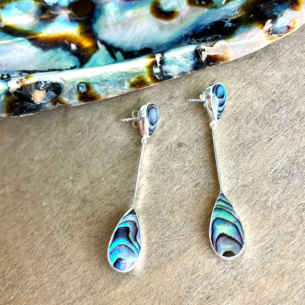 Long Abalone Droplet Stud Earrings
