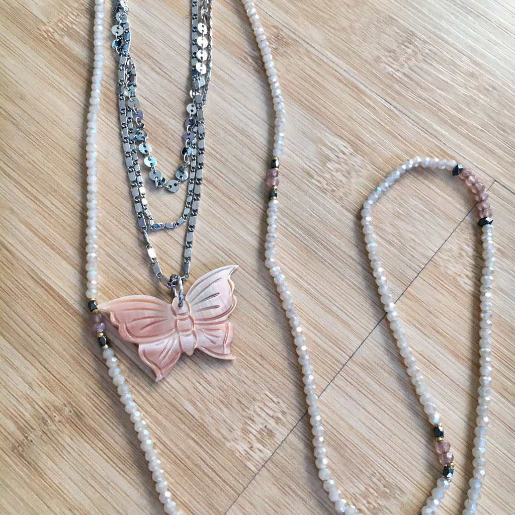 Pink Shell Butterfly Necklace
