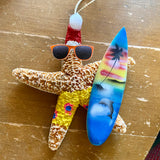 Surfer Santa Hat Starfish Ornament