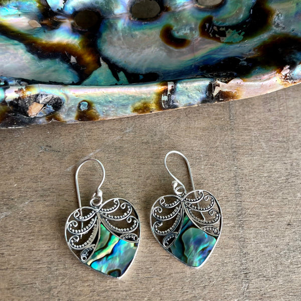 Abalone Filigree Heart Earrings