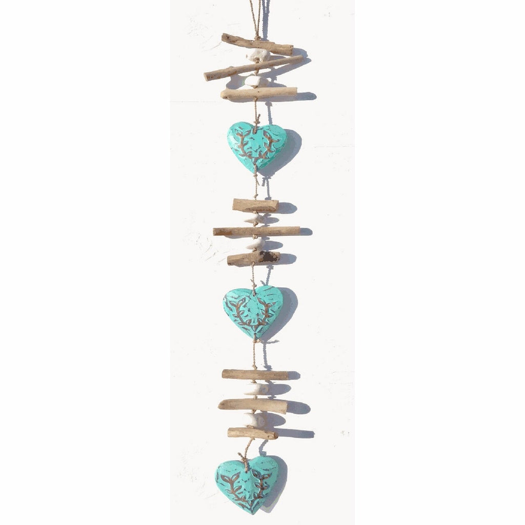 Aqua Driftwood Heart Mobile
