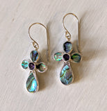 Abalone Stone Cross Earrings