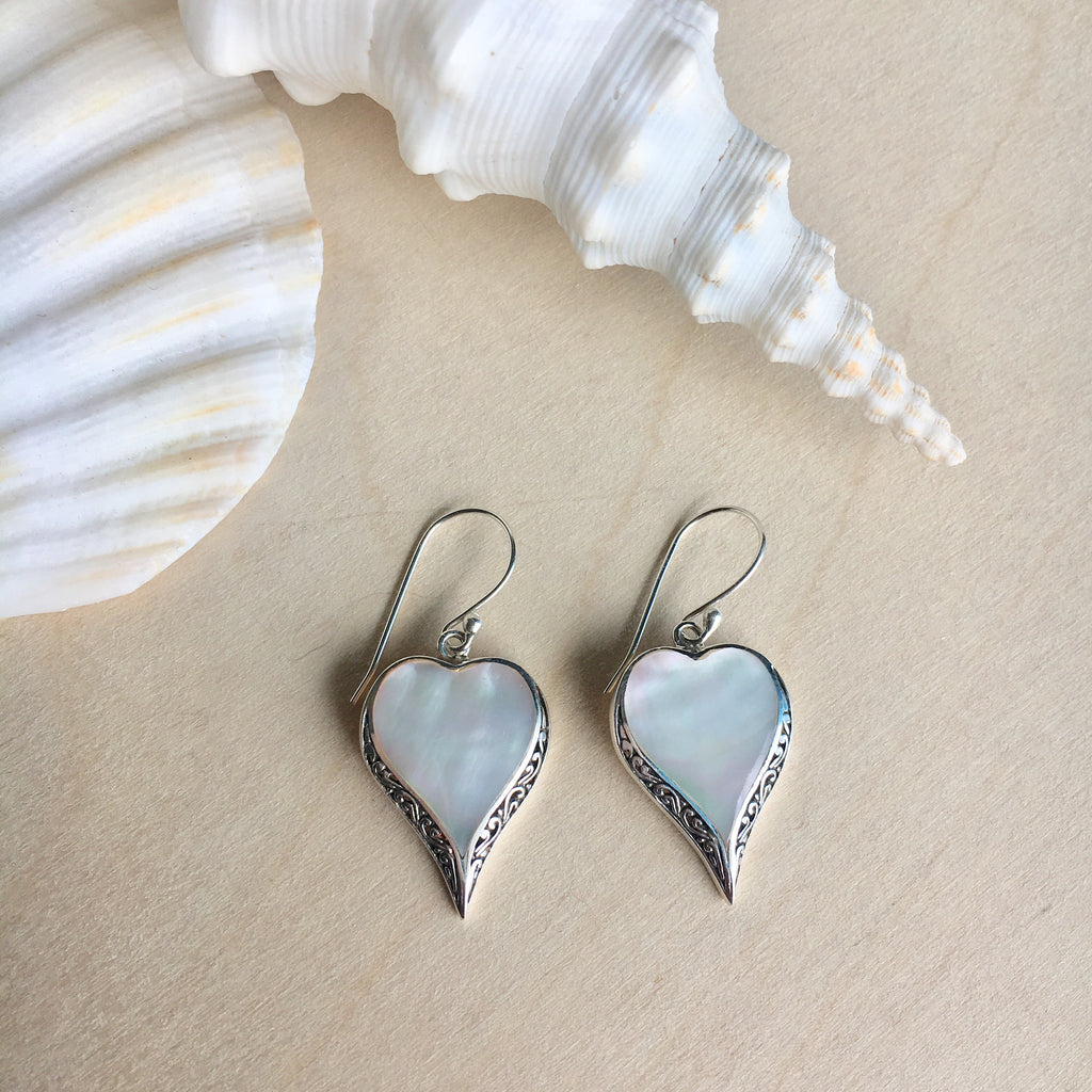 MOP Filigree Heart Earrings