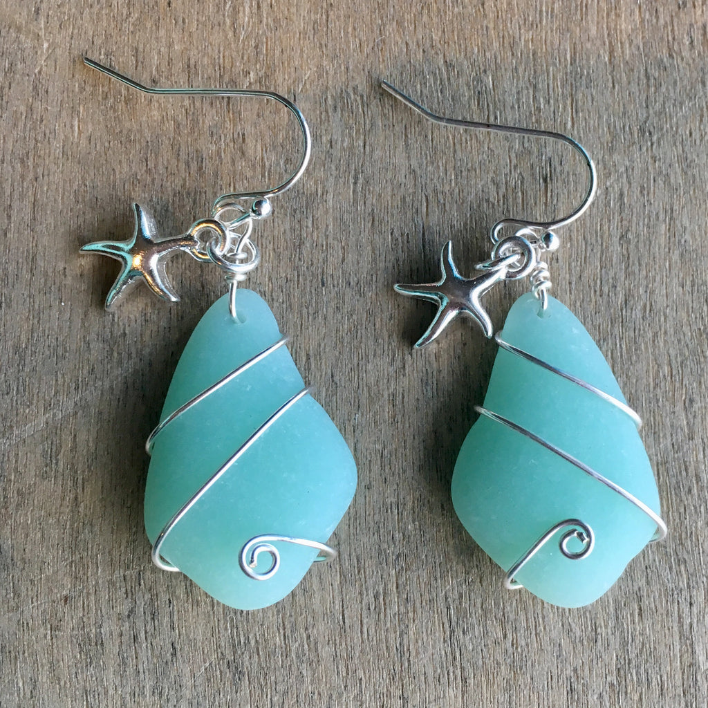 Seaglass Starfish Dangle Earrings