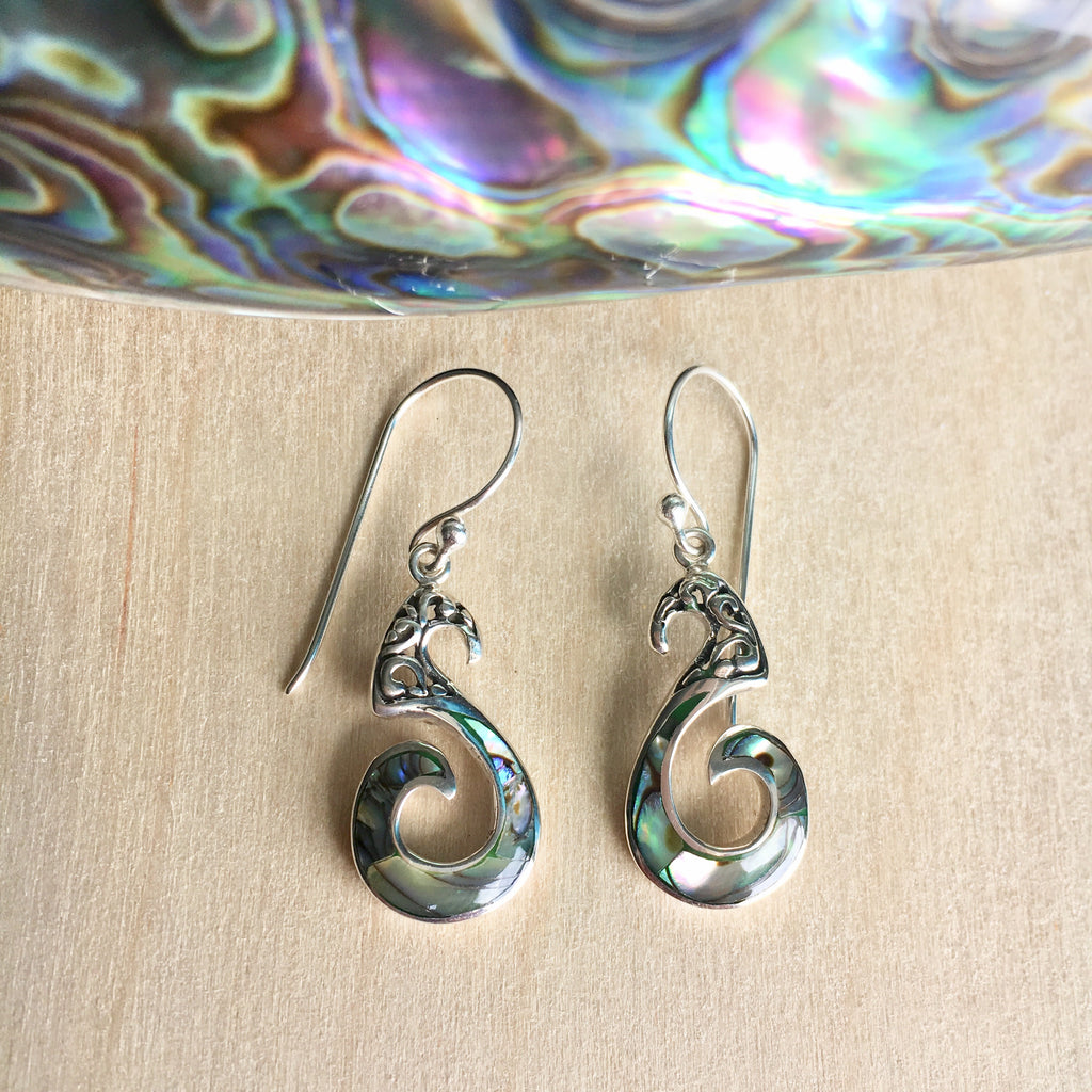 Abalone Seahorse Swirl Earrings