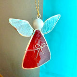 Capiz Angel Red Bow Ornament