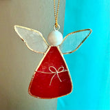 Capiz Angel Red Bow Ornament