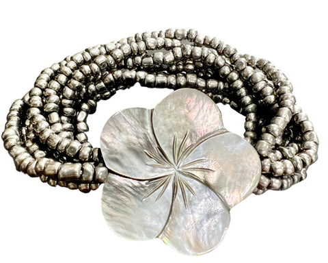 MOP Plumeria Bead Multi Strand Bracelet