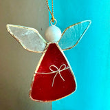 Capiz Angel Red Bow Ornament