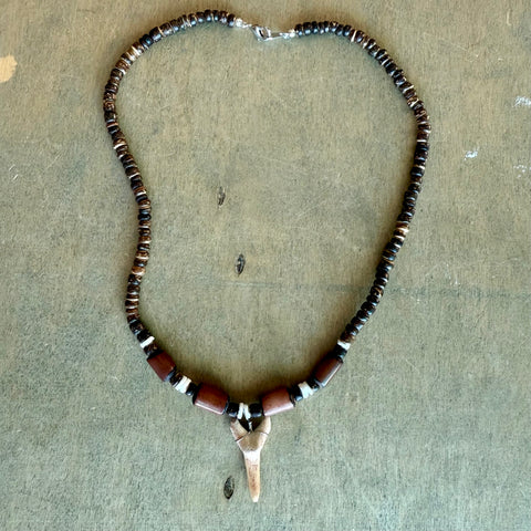 Shark Tooth Wood Bead Necklace