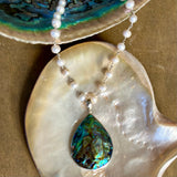 MOP Abalone Duo Pendant Pearl Necklace