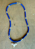 Blue Coconut Bead Shark Tooth Necklace