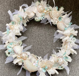Shabby Shimmer Blue Limpet Seashell Wreath