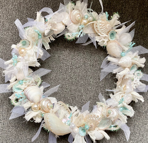 Shabby Shimmer Blue Limpet Seashell Wreath