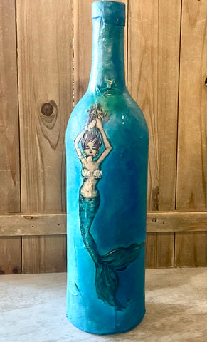 Mermaid Paper Mache Wine Bottle