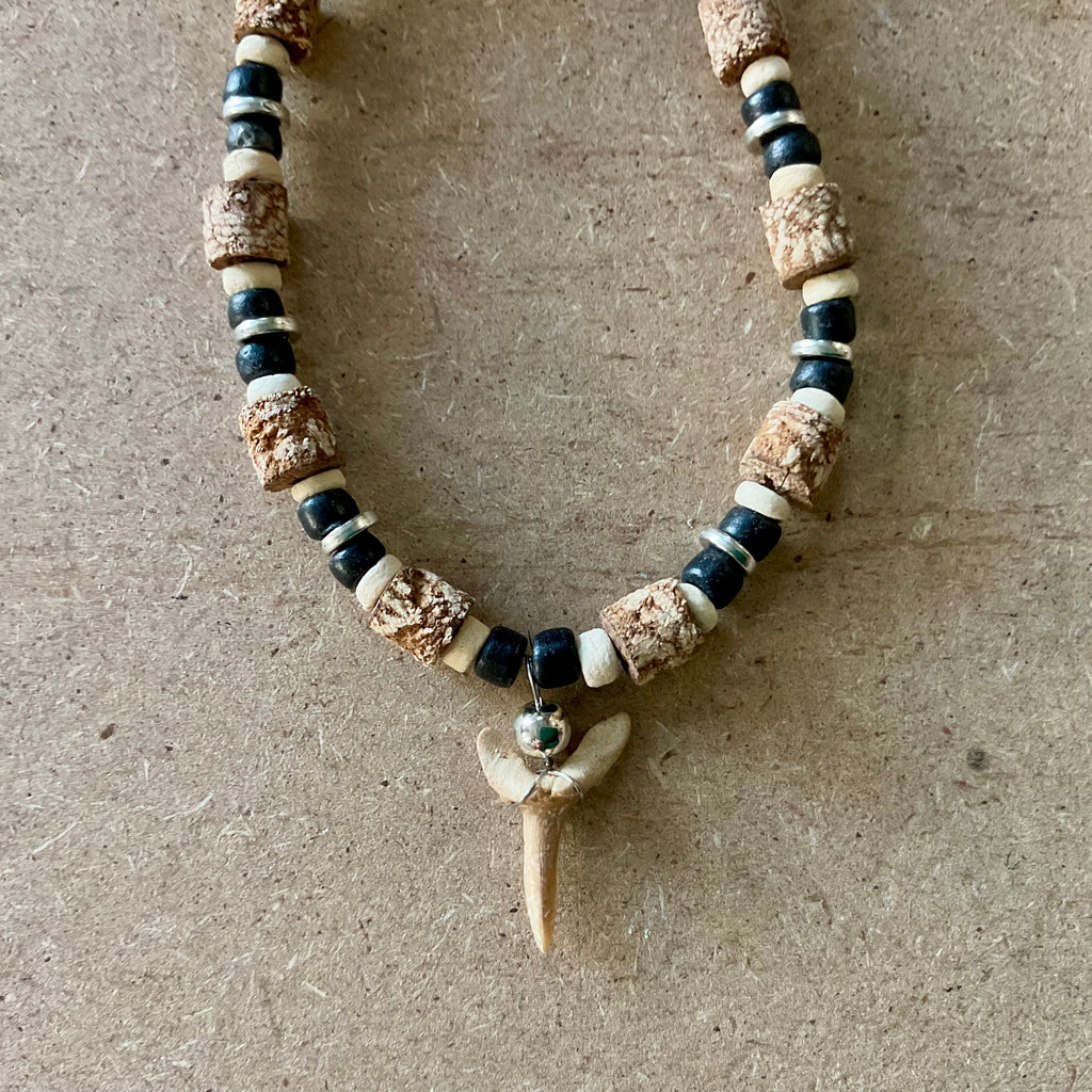 Shark Tooth Wood & Metal Necklace