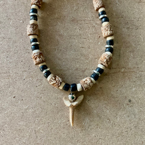 Shark Tooth Wood & Metal Necklace