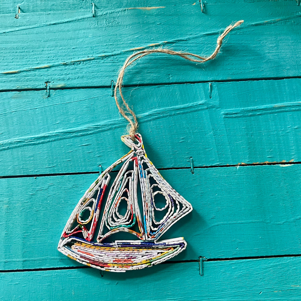 Recycled Paper Boat Ornament