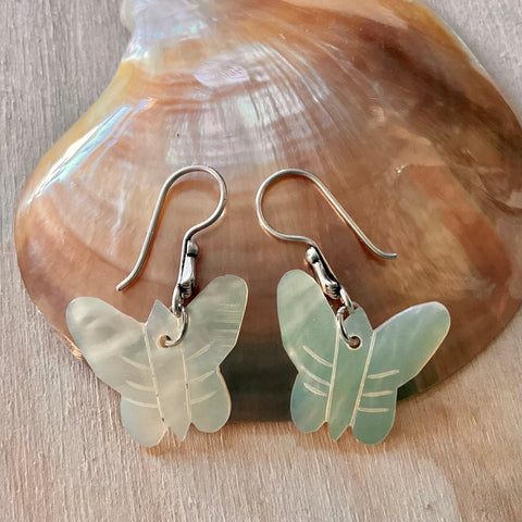 Carved MOP Butterfly Earrings