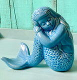 Pensive Sitting Mermaid Statue
