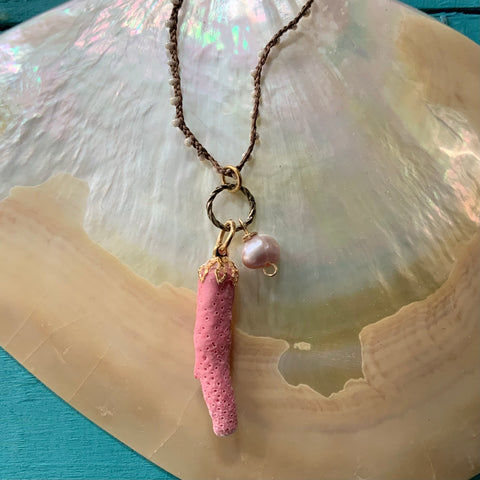 Pink Coral Pearl Necklace