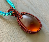 Amber Sea Glass Pendant Necklace