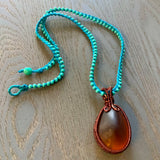 Amber Sea Glass Pendant Necklace